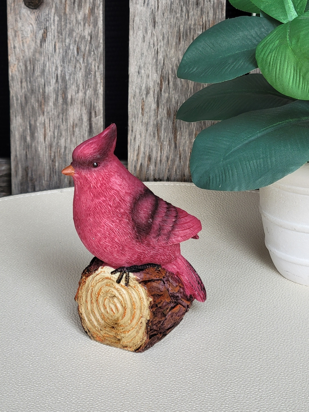 Cardinal Figurine on Log - Resin Bird Accent - Picture 2 of 5
